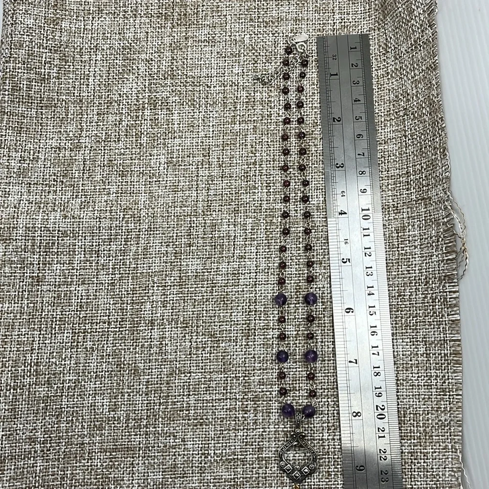 Vintage ✨ Sterling Silver Beaded Adjustable Necklace with Marcasite Pendant 💎 - Picture 8 of 14